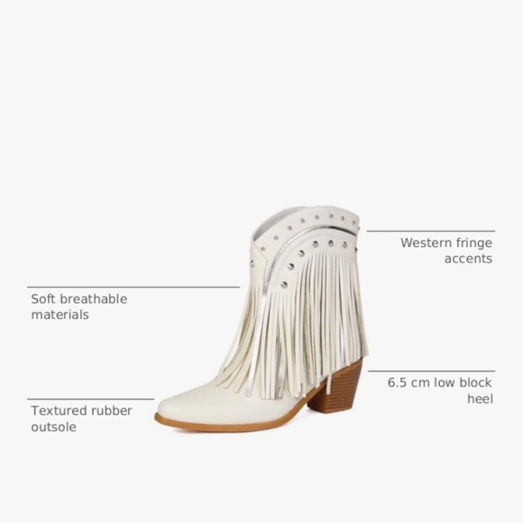 Fringed Cream Women's Boots - Picture 5 of 9